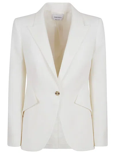Alexander Mcqueen Single-breasted Wool Gabardine Jacket In Bone