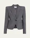 Alexander Mcqueen Single-breasted Wool-mohair Blazer Jacket In Grey Multi