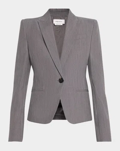 Alexander Mcqueen Single-breasted Wool-mohair Blazer Jacket In Grey Multi