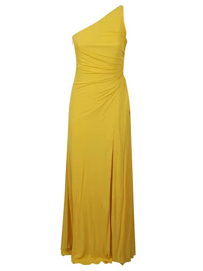 Alexander Mcqueen Single-shoulder Asymmetric Slim Dress In Yellow