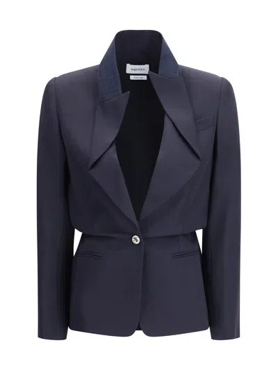 Alexander Mcqueen Women Single-breasted Jacket In Blue
