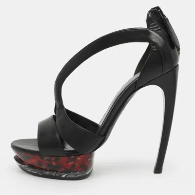 Pre-owned Alexander Mcqueen Size 36 Black Leather Platform Sandals
