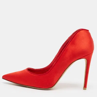Pre-owned Alexander Mcqueen Size 36.5 Red Satin Pointed Toe Pumps