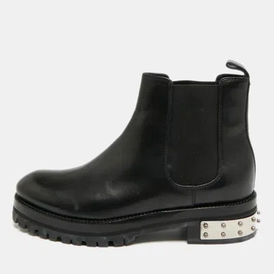 Pre-owned Alexander Mcqueen Size 37 Black Leather Ankle Length Boots