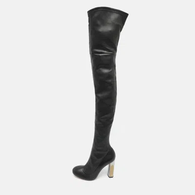 Pre-owned Alexander Mcqueen Size 37 Black Leather Thigh High Boots