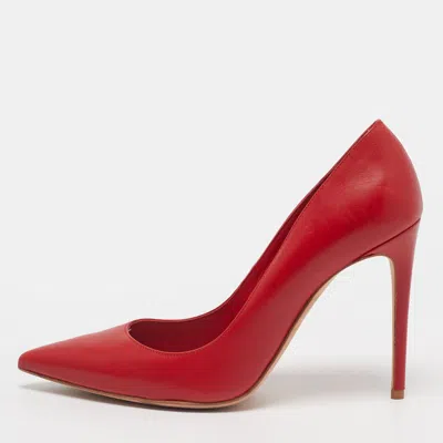 Pre-owned Alexander Mcqueen Size 37.5 Red Leather Pointed Toe Pumps
