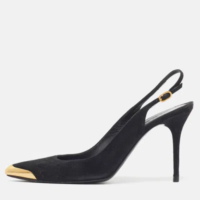 Pre-owned Alexander Mcqueen Size 38.5 Black Suede Slingback Pumps