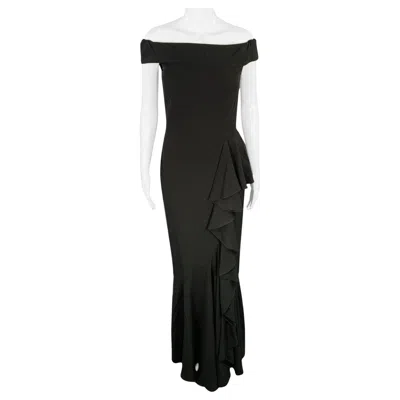 Pre-owned Alexander Mcqueen Size 4 Black Viscose Blend Ruffled Off Shoulder Evening Gown