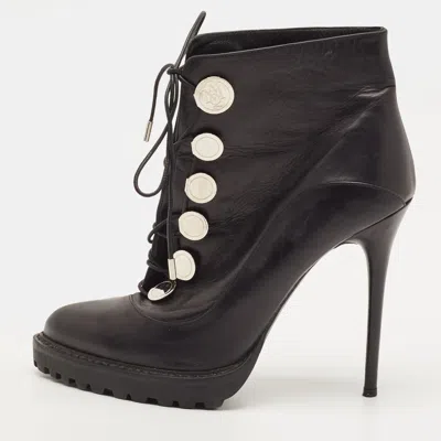 Pre-owned Alexander Mcqueen Size 40 Black Leather Ankle Length Boots