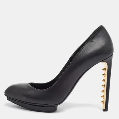Pre-owned Alexander Mcqueen Size 40 Black Leather Spikes Heel Pumps