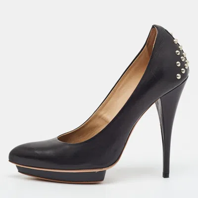 Pre-owned Alexander Mcqueen Size 40 Black Leather Studded Platform Pumps