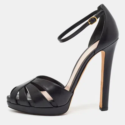 Pre-owned Alexander Mcqueen Size 40.5 Black Leather Ankle Strap Platform Sandals