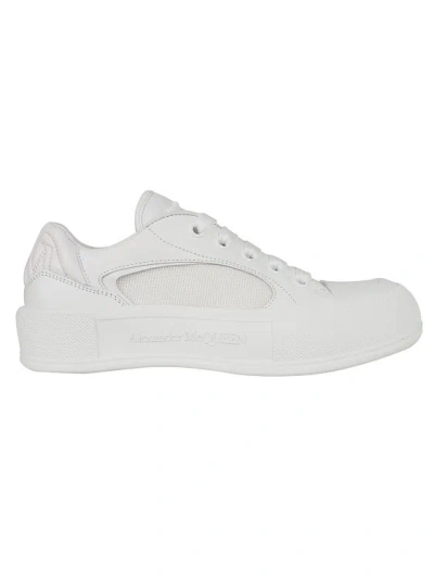 Alexander Mcqueen Skate Sneakers In Canvas And Leather In White