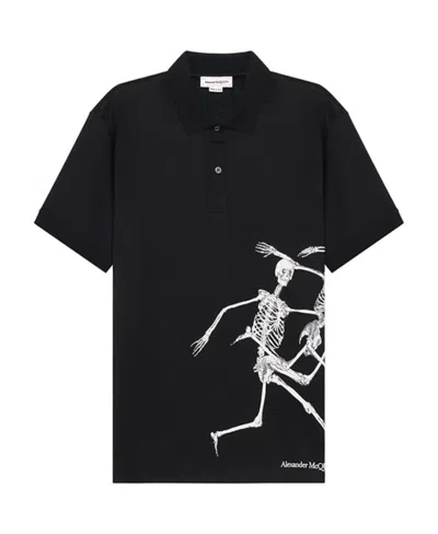 Alexander Mcqueen Skeleton-print Polo Shirt In Black