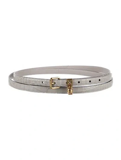 Pre-owned Alexander Mcqueen Skinny Embossed Leather Belt In Gray