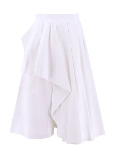 Alexander Mcqueen White Midi Skirt With Asymmetrical Draping In Bianco