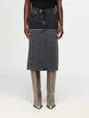 Alexander Mcqueen Mcqueen Two-tone Low Rise Denim Midi Skirt In Schwarz