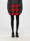 Alexander Mcqueen Tartan Pleated Pin Detail Wool Miniskirt In Rot