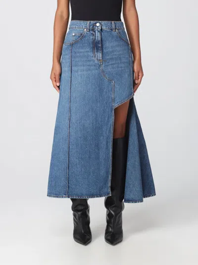 Alexander Mcqueen Skirt In Washed Denim In Blue