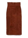 Alexander Mcqueen Womens Brown Brushed-suede Split Leather Midi Skirt In Marrón