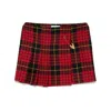 Alexander Mcqueen Tartan Pleated Pin Detail Wool Miniskirt In Red