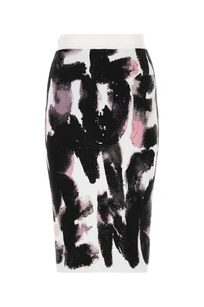 Alexander Mcqueen Watercolour Graffiti Jacquard Pencil Skirt In Black
