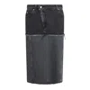 Alexander Mcqueen Mcqueen Two-tone Low Rise Denim Midi Skirt In Black Stonewashed