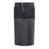 Alexander Mcqueen Mcqueen Two-tone Low Rise Denim Midi Skirt In Black Stonewashed