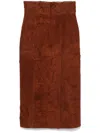 Alexander Mcqueen Womens Brown Brushed-suede Split Leather Midi Skirt In Brown