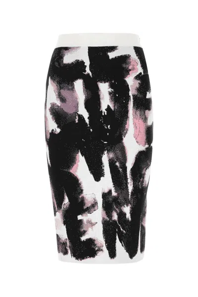 Alexander Mcqueen Watercolour Graffiti Jacquard Pencil Skirt In White/multicolour