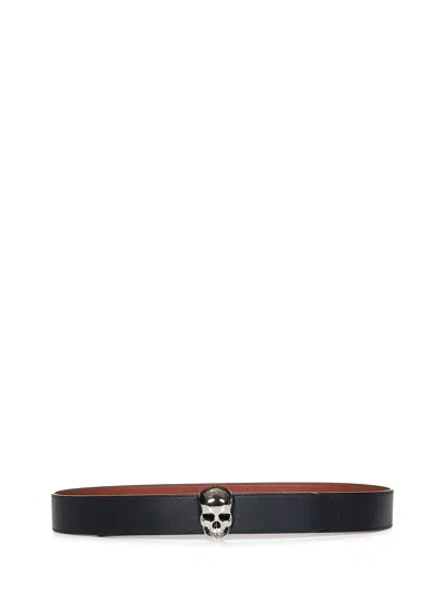 Alexander Mcqueen Reversible Black And Brown Leather Belt