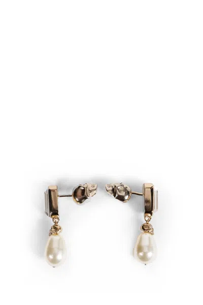 Alexander Mcqueen Skull & Crystal Earrings In Gold
