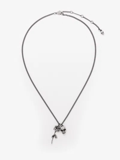 ALEXANDER MCQUEEN SKULL & DIPPED ROSE NECKLACE