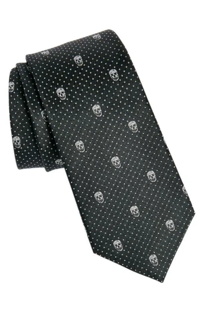 Alexander Mcqueen Skull & Dots Silk Tie In Black/ Silver