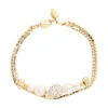 Alexander Mcqueen Skull And Pearl Bracelet In Gold