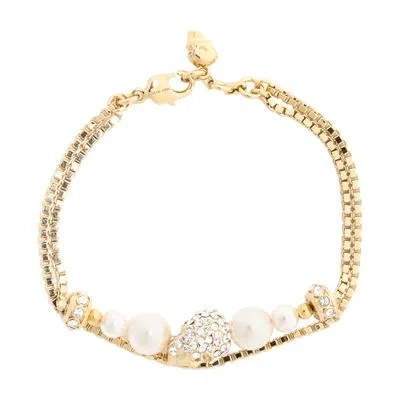 Alexander Mcqueen Skull And Pearl Bracelet In Gold