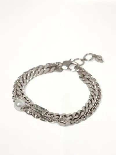 Alexander Mcqueen Skull & Pearl Bracelet In Silver