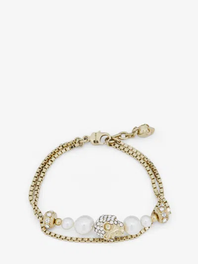 Alexander Mcqueen Skull And Pearl Chain Bracelet In White