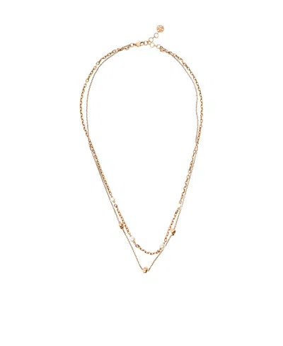 Alexander Mcqueen Skull And Pearl Charm Layered Necklace In Yellow