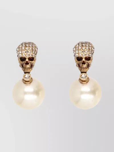 Alexander Mcqueen 'skull And Pearl' Drop Earrings In Gold