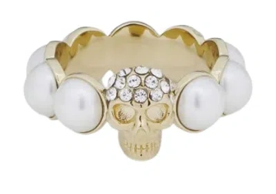 Alexander Mcqueen Skull And Pearl Ring In Purple