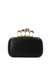 Alexander Mcqueen Skull Four Ring Embellished Clutch In Black