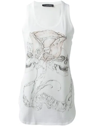 Alexander Mcqueen Skull And Rose Print Tank Top In Gray
