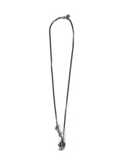 Alexander Mcqueen Skull And Snake Necklace In Silver
