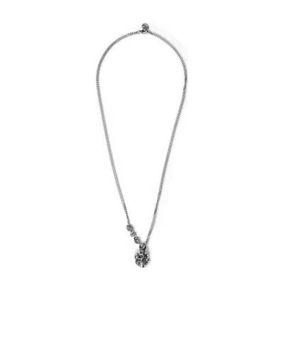 Alexander Mcqueen Skull And Snake Pendant Necklace In Gray