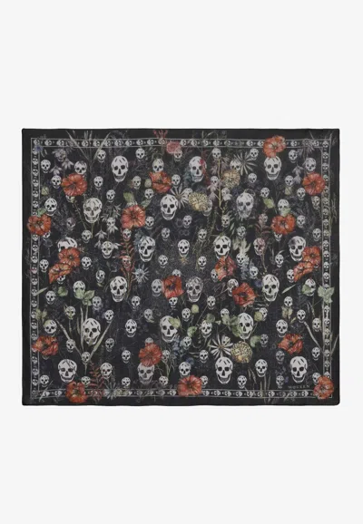 Alexander Mcqueen Skull And Spider Floral Print Chiffon Scarf In Black