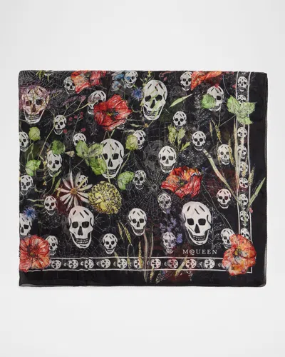 Alexander Mcqueen Printed Silk-voile Scarf In Black