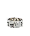 Alexander Mcqueen Skull & Pearl Ring In White