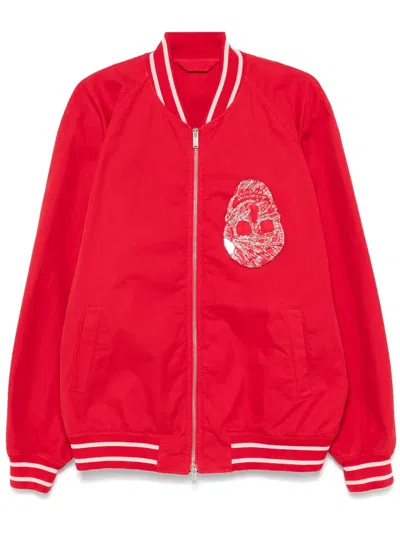 Alexander Mcqueen Skull-appliqué Bomber Jacket In Red