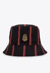 Alexander Mcqueen Men's Wool College Stripe Skull Bucket Hat In Black